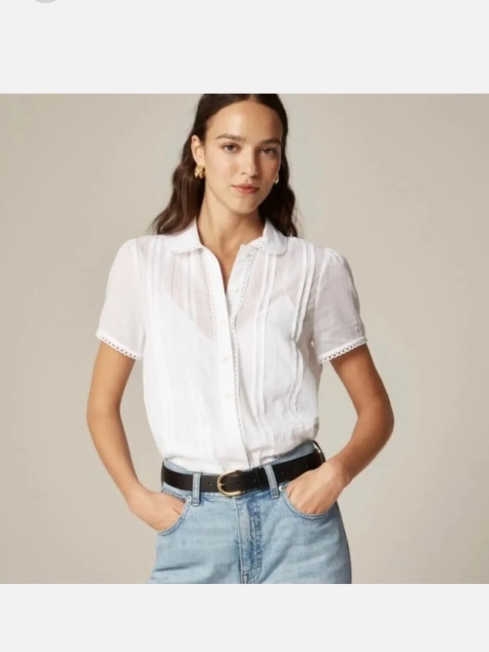 J. Crew Button Up Short Sleeve White Voile Lace Eyelet Top Sz 2 Shirt NWT Cn467